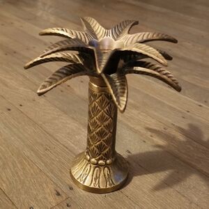Brass/Gold Palm Tree Candle Holder Vintage